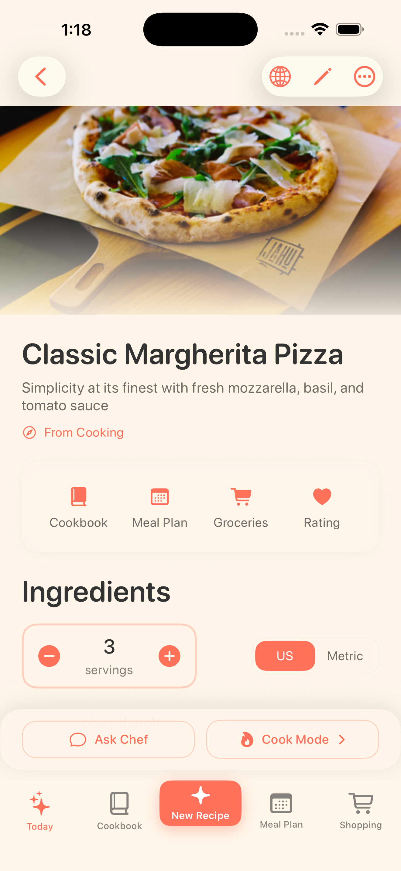 Bytful recipe detail screen showing a saved recipe ready to cook.